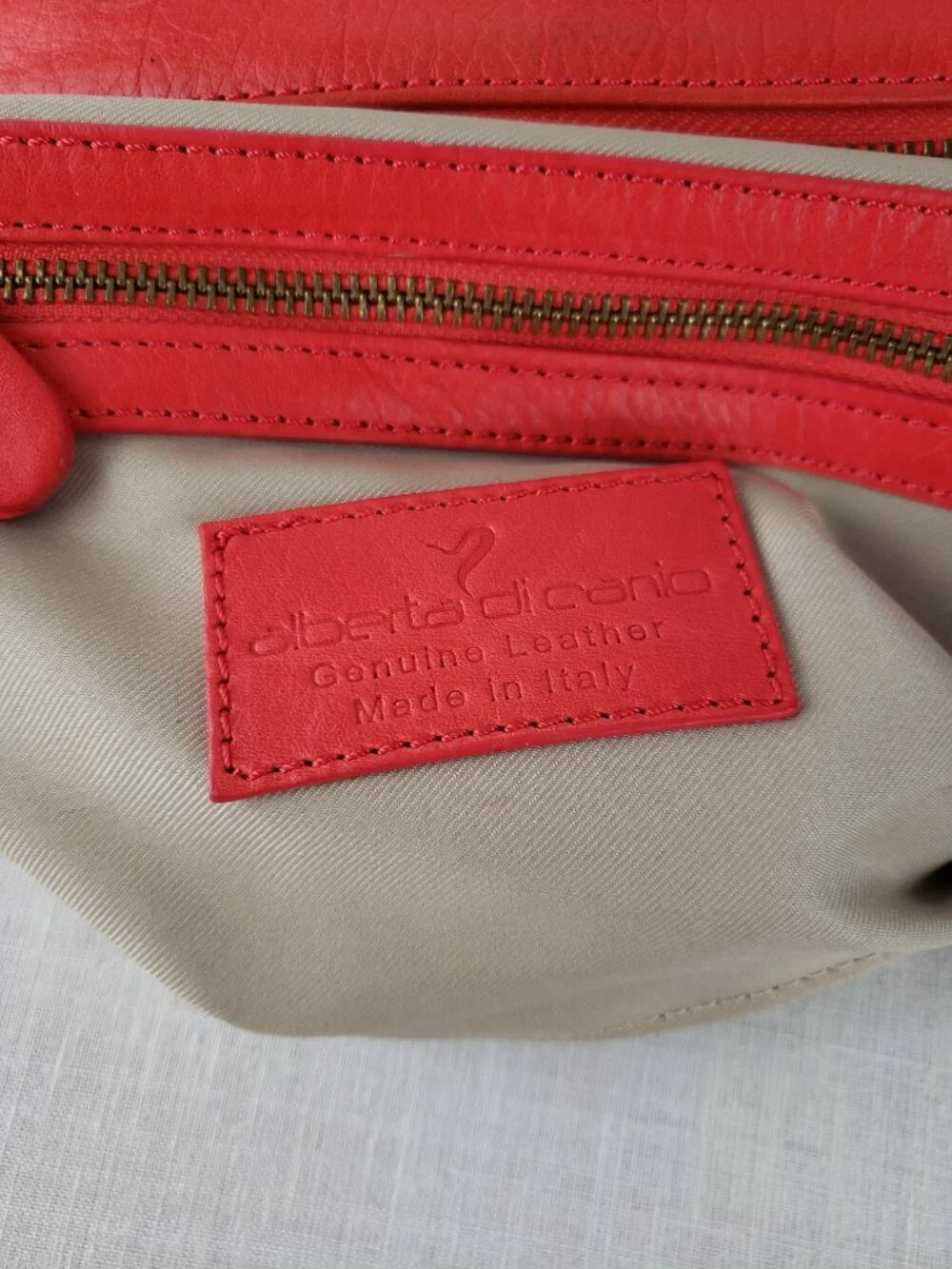 Alberta di Canio Foldover Clutch Purse Coral Red Leather Envelope Bag